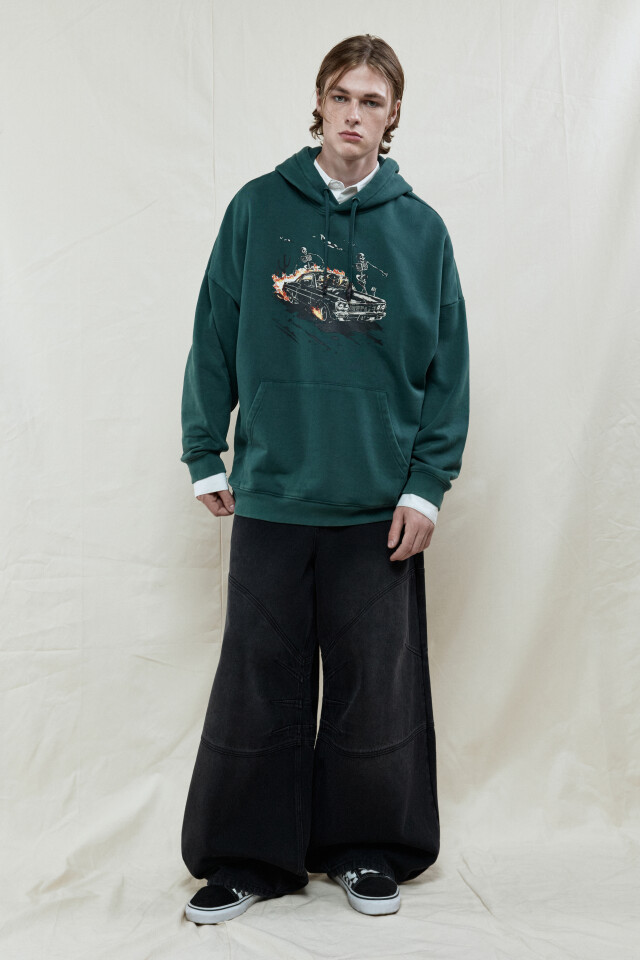 Худи oversize с капюшоном и принтом - цвет зеленый - 7