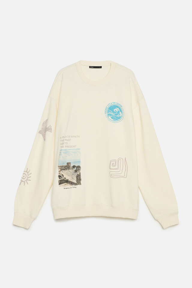 Свитшот oversize из футера с принтом - цвет белый - 8
