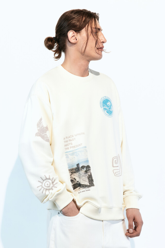 Свитшот oversize из футера с принтом - цвет белый - 3