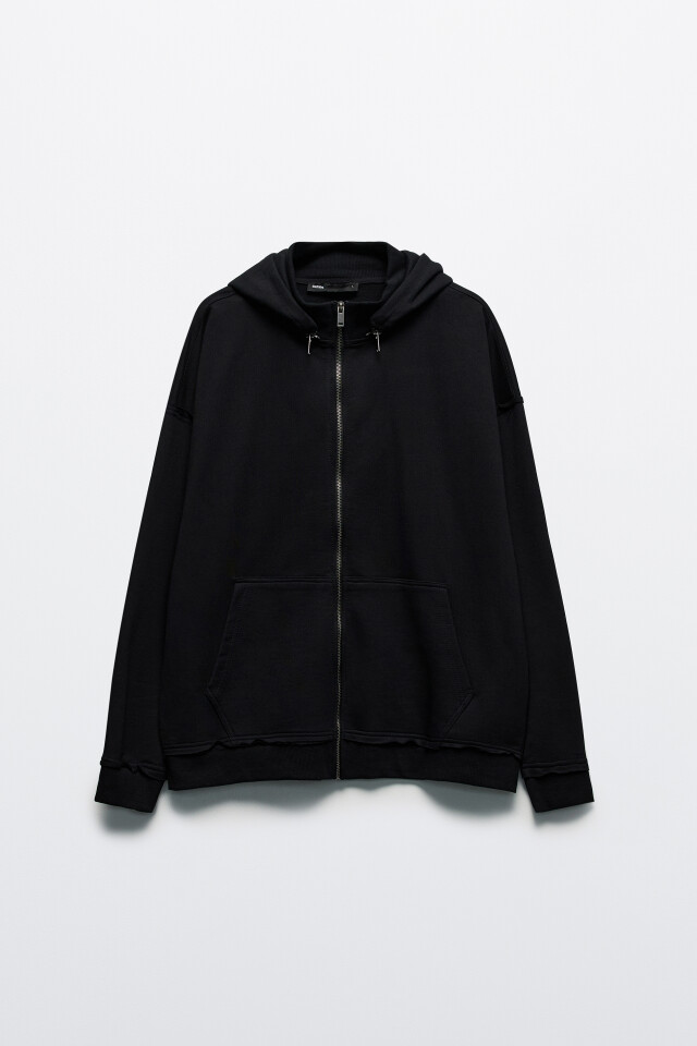 Худи-зипка oversize из футера с капюшоном - цвет черный - 11