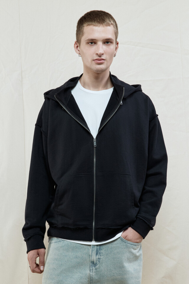 Худи-зипка oversize из футера с капюшоном - цвет черный - 2