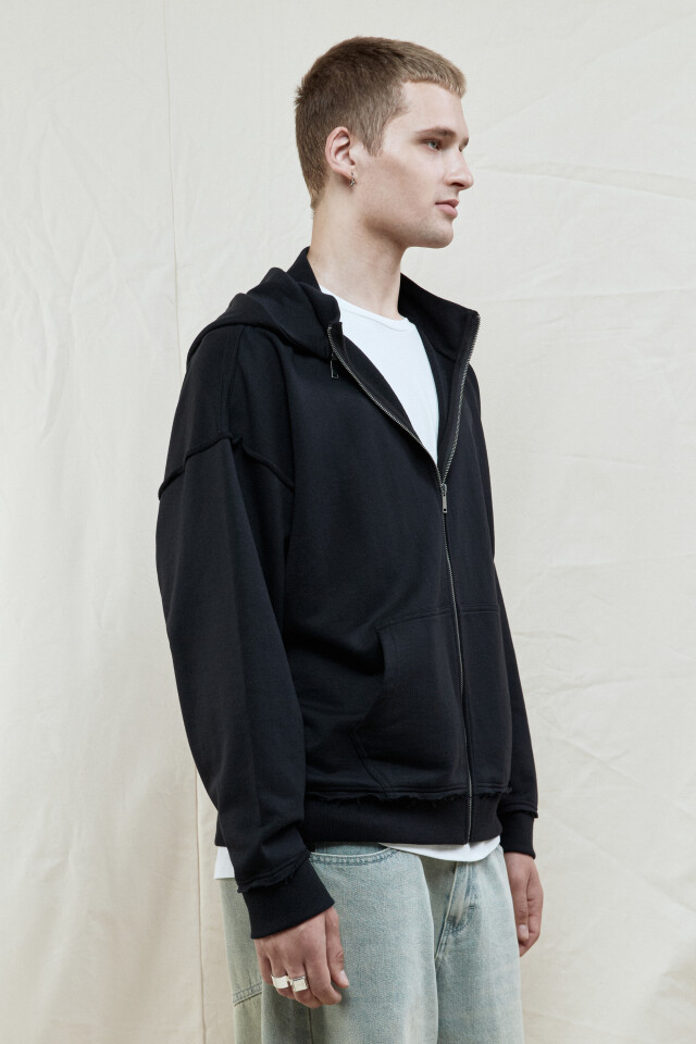 Худи-зипка oversize из футера с капюшоном - цвет черный - 3