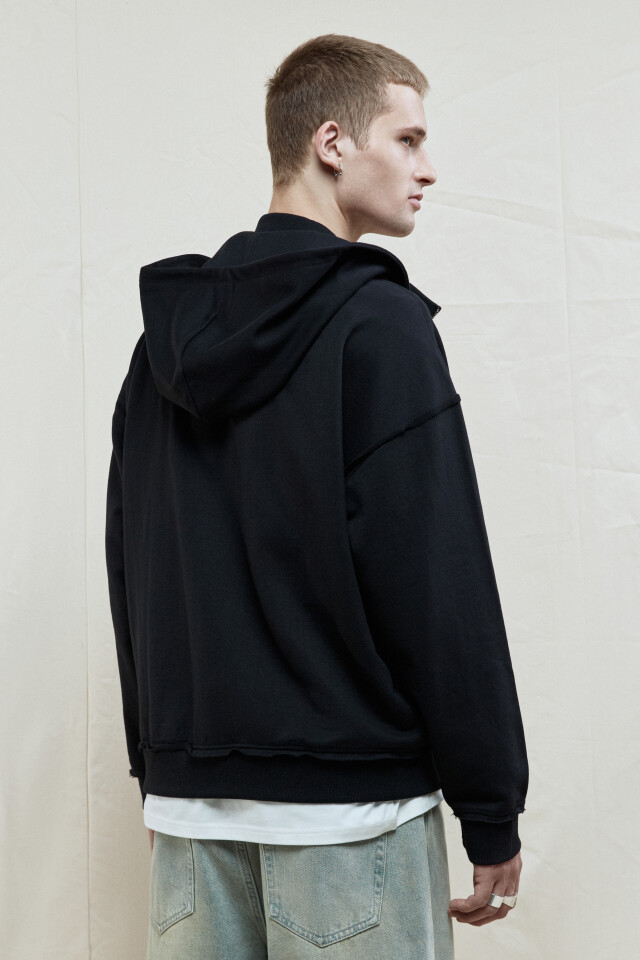 Худи-зипка oversize из футера с капюшоном - цвет черный - 4