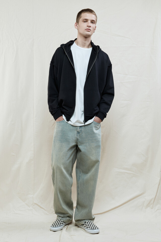 Худи-зипка oversize из футера с капюшоном - цвет черный - 5