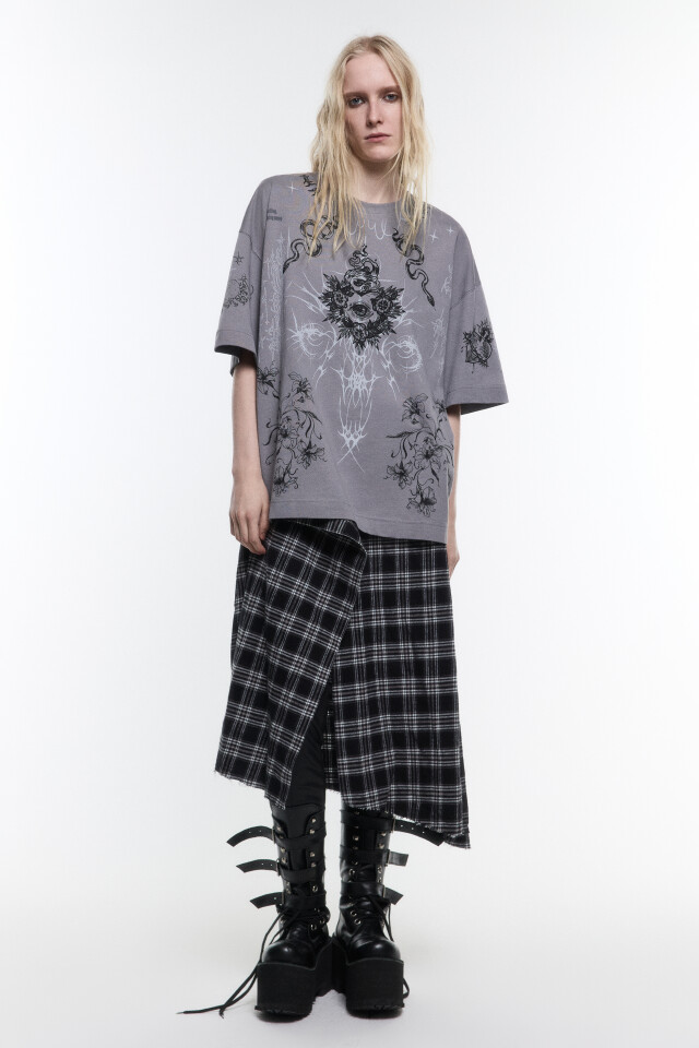 Футболка oversize хлопковая с тату-принтом - цвет серый - 6