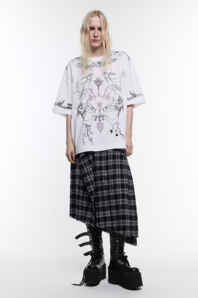 Футболка oversize хлопковая с тату-принтом - цвет белый - 5