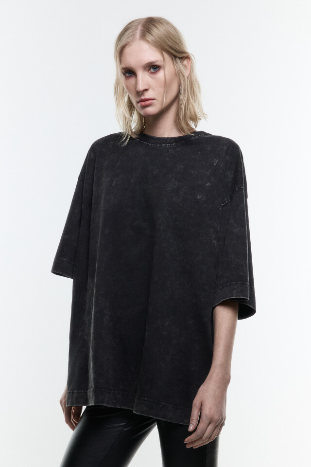 Футболка oversize плотная с вареным эффектом - цвет серый - 3