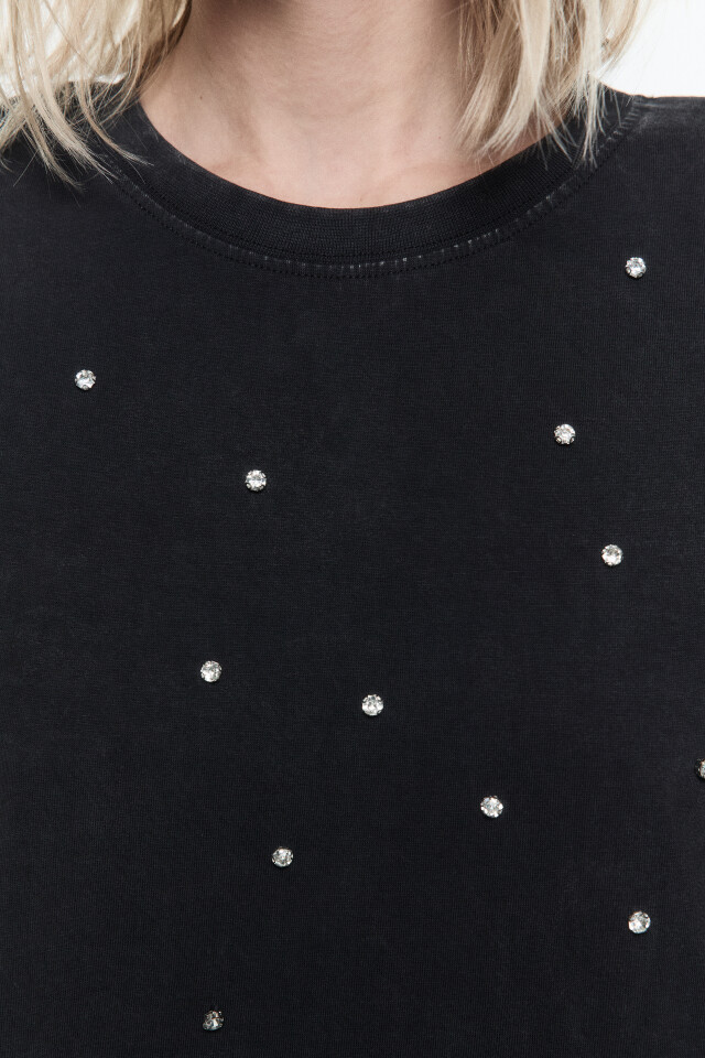 Футболка oversize хлопковая со стразами - цвет серый - 7