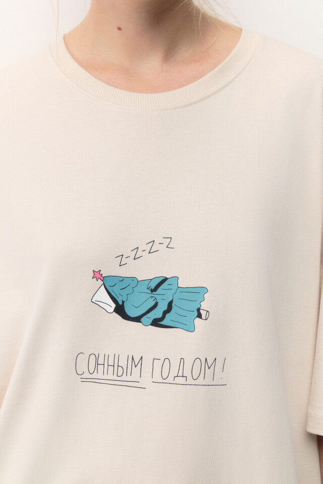 Футболка унисекс с новогодним принтом Bang! Bang! - цвет бежевый - 7