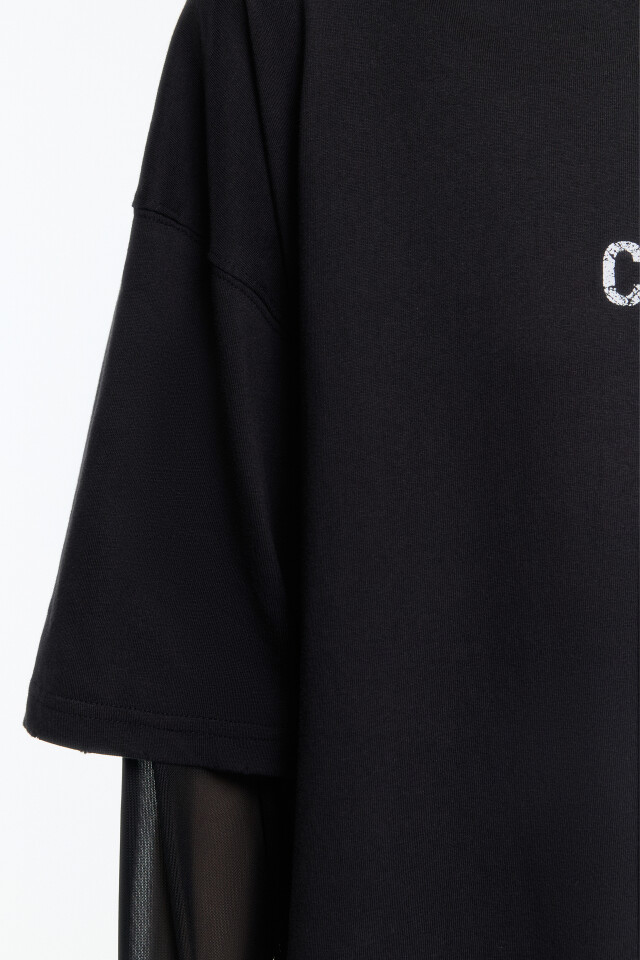 Лонгслив oversize с рукавами из сетки - цвет черный - 7