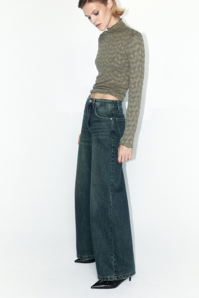 Джинсы wide leg широкие с высокой посадкой - цвет темный тинт - 2
