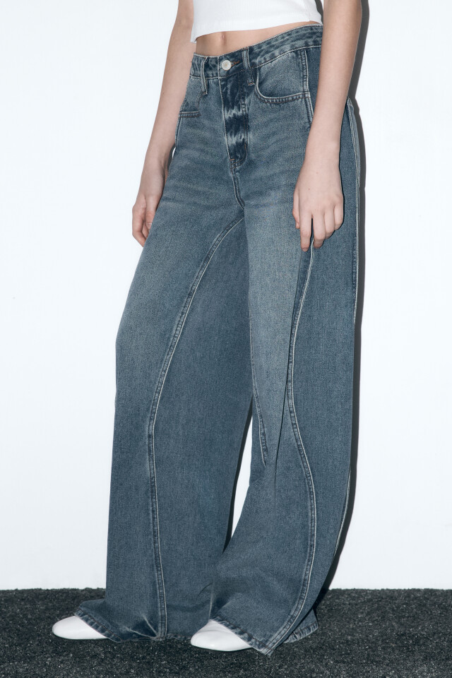 Джинсы baggy fit с декоративными швами - цвет темный тинт - 3