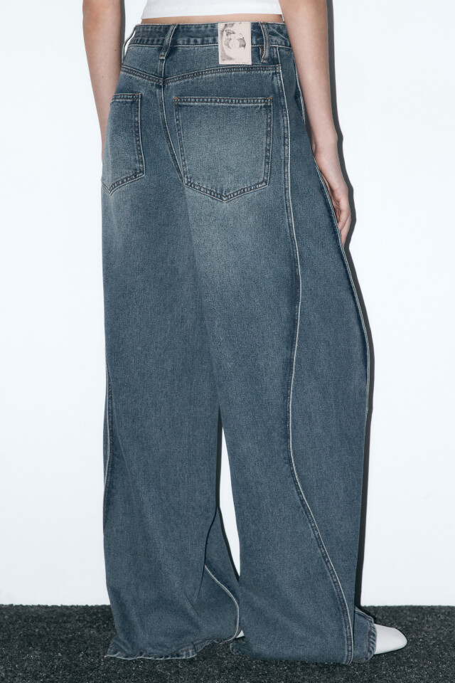 Джинсы baggy fit с декоративными швами - цвет темный тинт - 4
