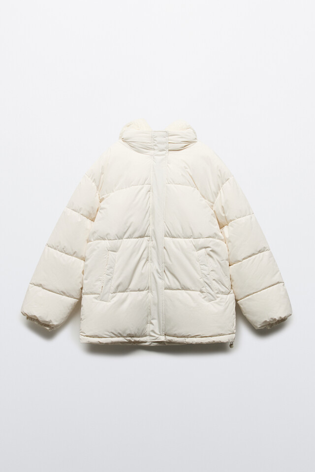 Куртка oversize стеганая с флисовым капюшоном - цвет молочный - 11