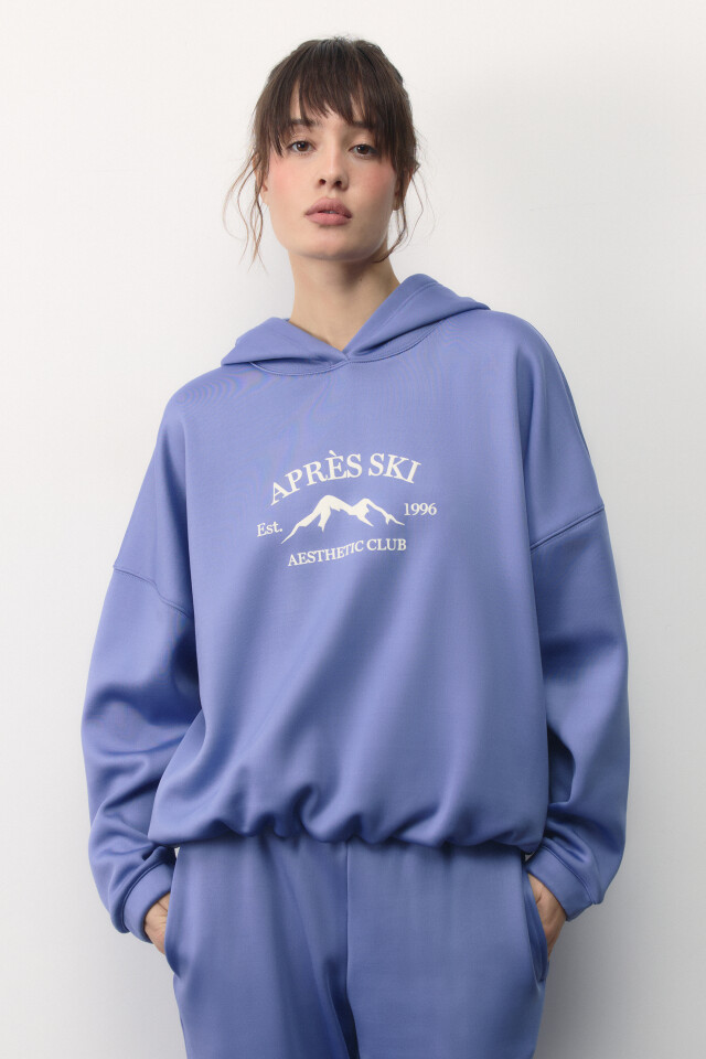 Худи oversize спортивная с капюшоном и принтом - цвет голубой - 3