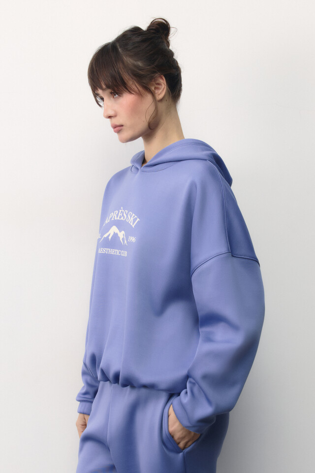 Худи oversize спортивная с капюшоном и принтом - цвет голубой - 4