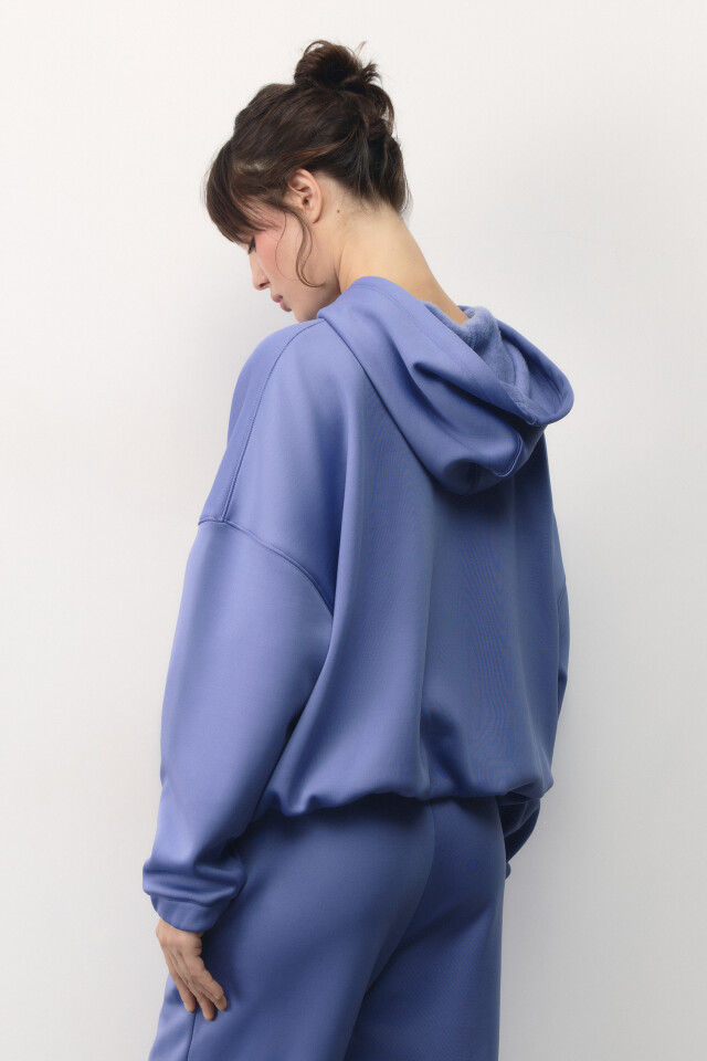 Худи oversize спортивная с капюшоном и принтом - цвет голубой - 5