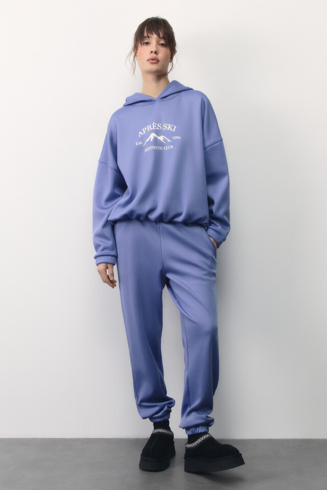 Худи oversize спортивная с капюшоном и принтом - цвет голубой - 6