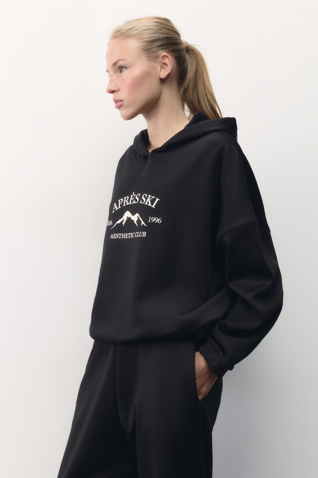 Худи oversize спортивная с капюшоном и принтом - цвет черный - 4
