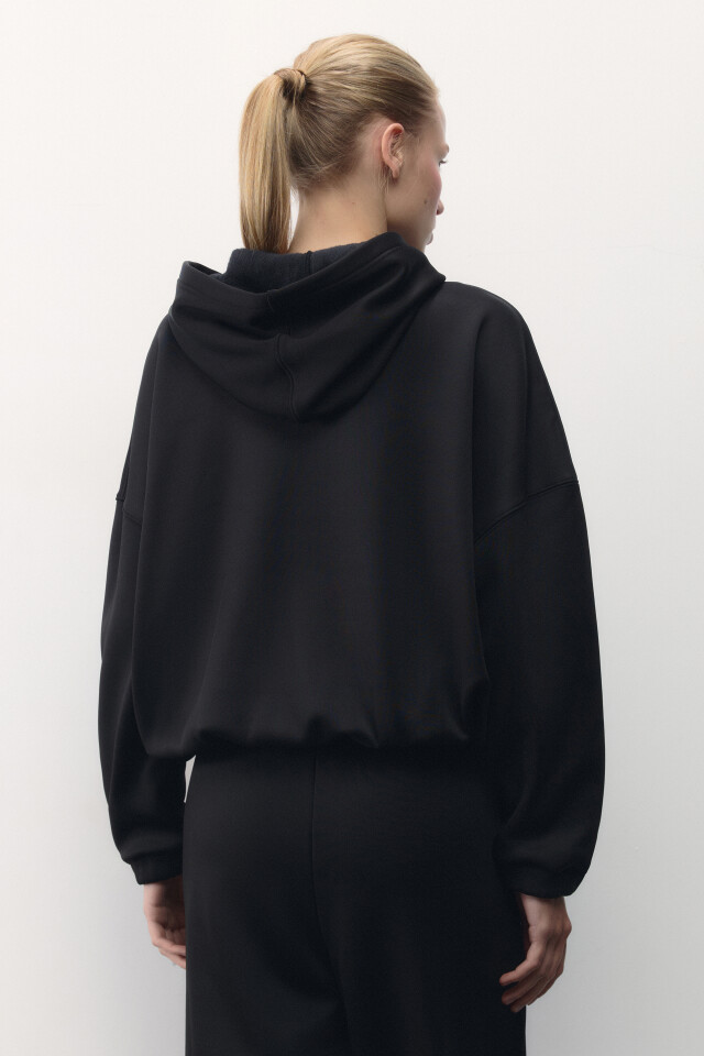Худи oversize спортивная с капюшоном и принтом - цвет черный - 5