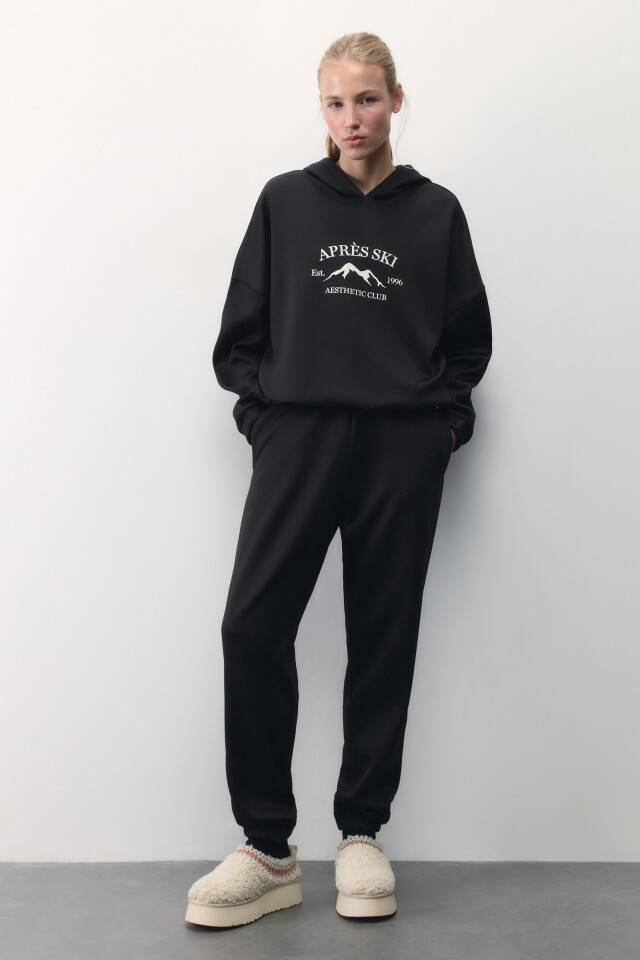 Худи oversize спортивная с капюшоном и принтом - цвет черный - 6
