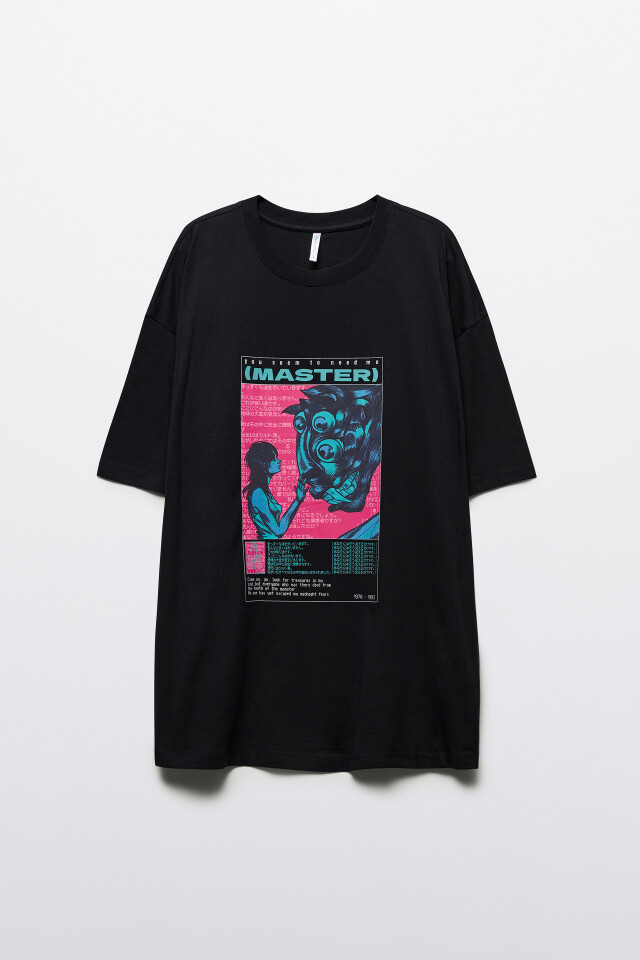 Футболка oversize с принтом в стиле аниме - цвет черный - 8