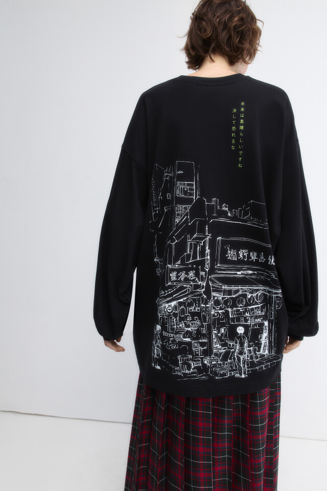 Лонгслив oversize с принтом в стиле аниме - цвет черный - 1