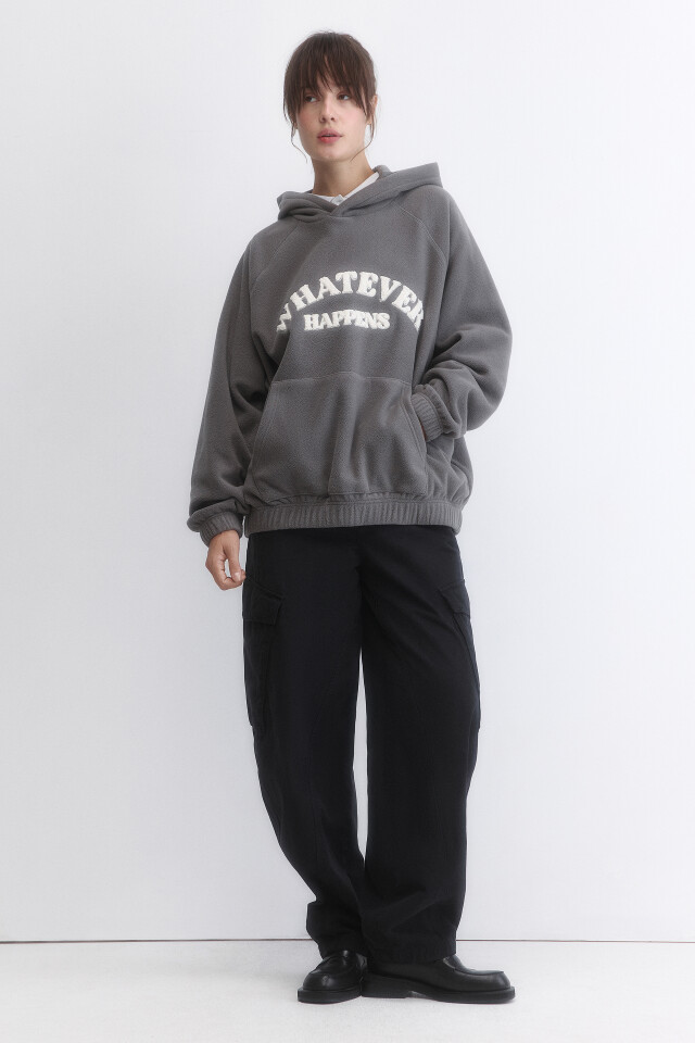 Худи-флиска oversize с капюшоном и принтом - цвет серый - 5