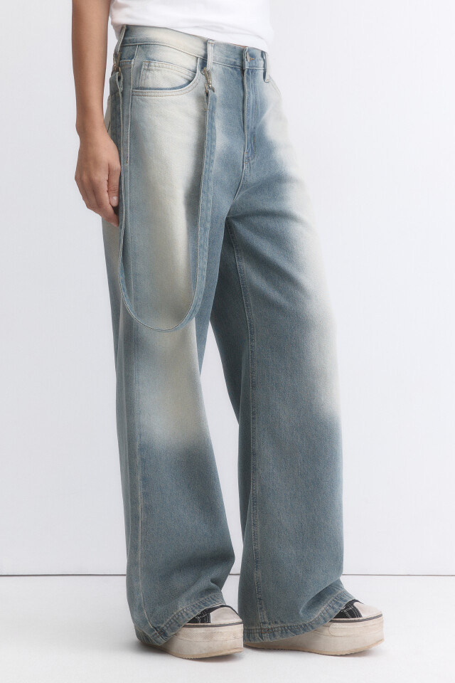 Джинсы baggy fit с декоративным ремнем - цвет синий - 3