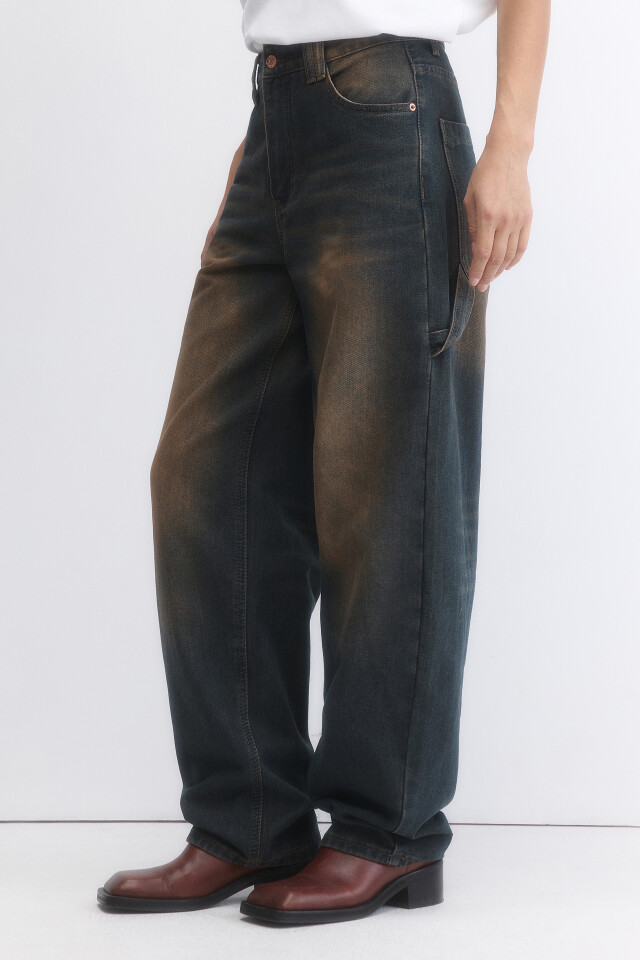 Джинсы baggy fit с декоративной петлей - цвет темный тинт - 3