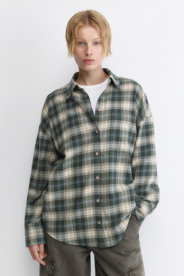 Рубашка oversize хлопковая в клетку - цвет зеленый - 2