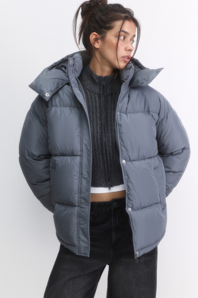 Куртка oversize стеганая с капюшоном - цвет серый - 1