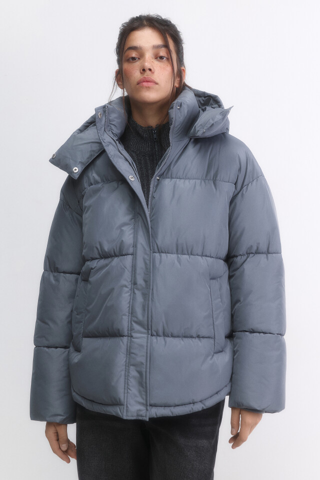 Куртка oversize стеганая с капюшоном - цвет серый - 2