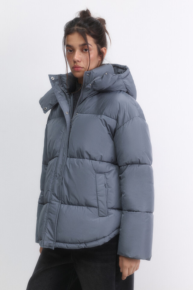 Куртка oversize стеганая с капюшоном - цвет серый - 3