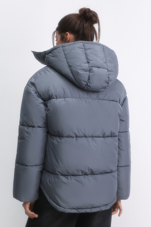 Куртка oversize стеганая с капюшоном - цвет серый - 4