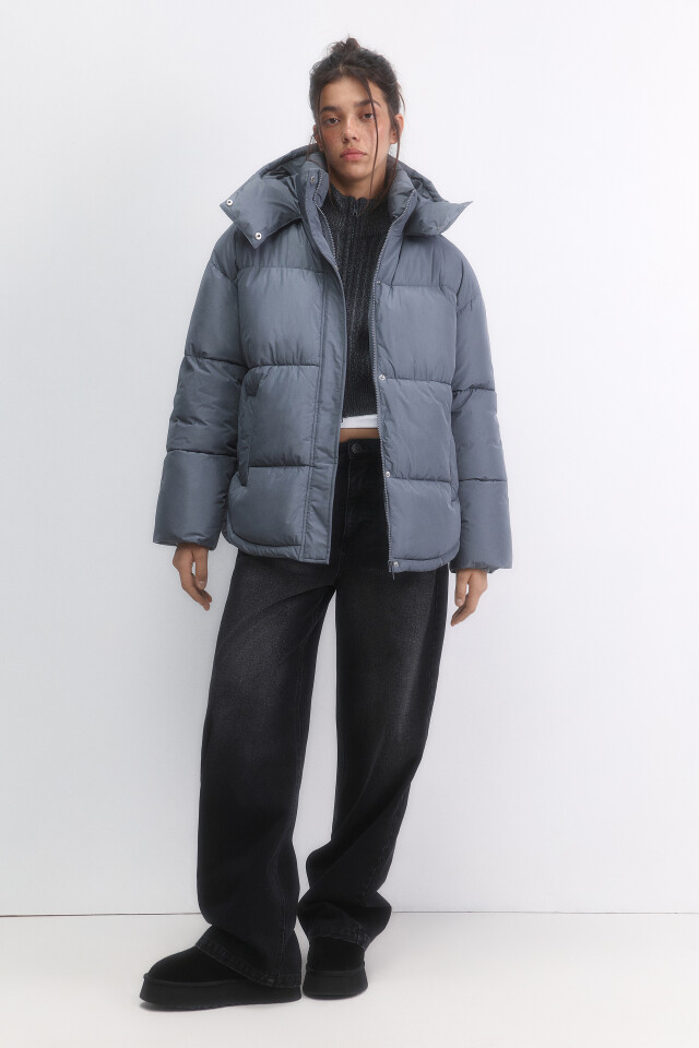 Куртка oversize стеганая с капюшоном - цвет серый - 5