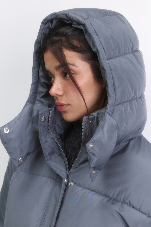 Куртка oversize стеганая с капюшоном - цвет серый - 6