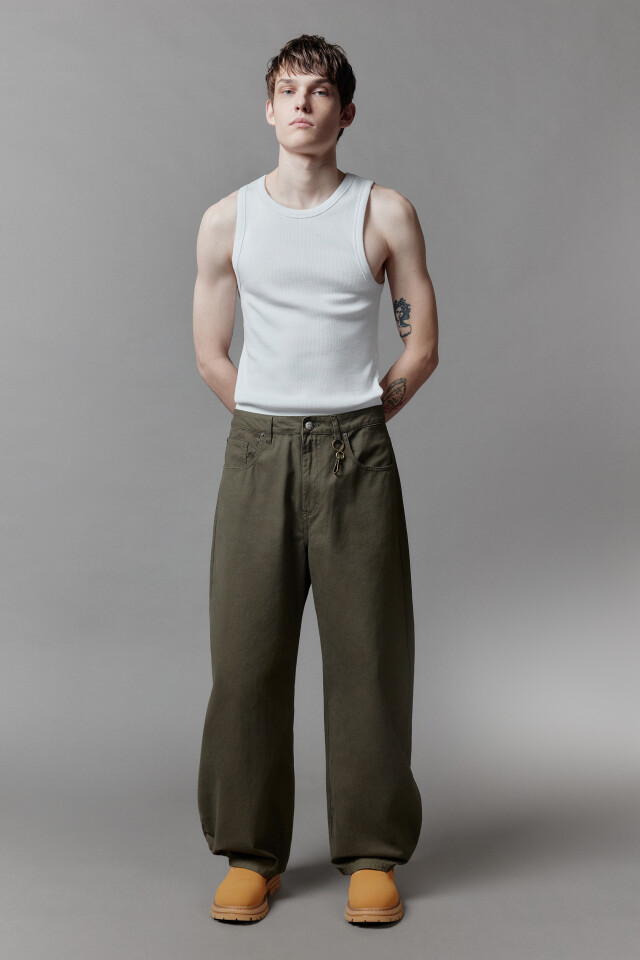 Брюки skater fit широкие хлопковые - цвет зеленый - 4