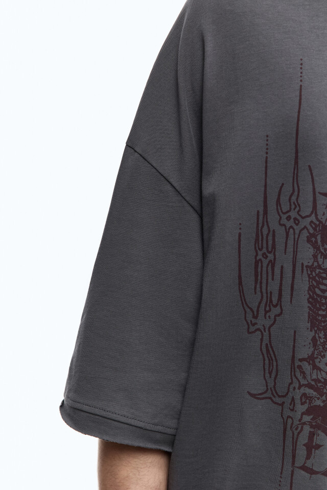 Футболка oversize с принтом в стиле гранж - цвет серый - 7