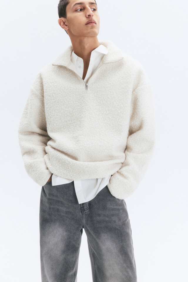 Толстовка half-zip флисовая с воротником-стойкой - цвет бежевый - 1