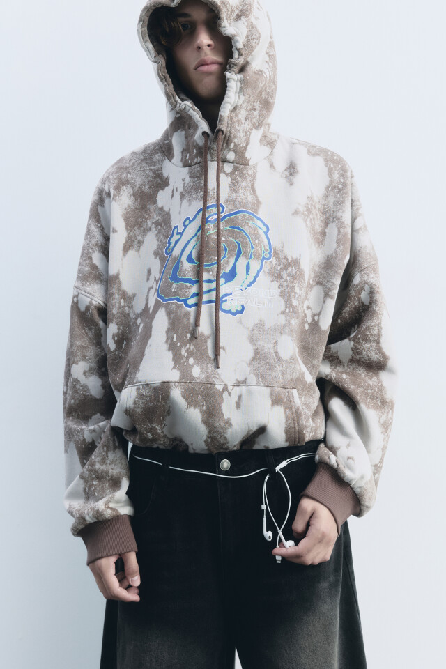 Худи oversize с эффектом тай-дай и принтом - цвет коричневый - 1