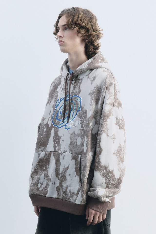 Худи oversize с эффектом тай-дай и принтом - цвет коричневый - 4