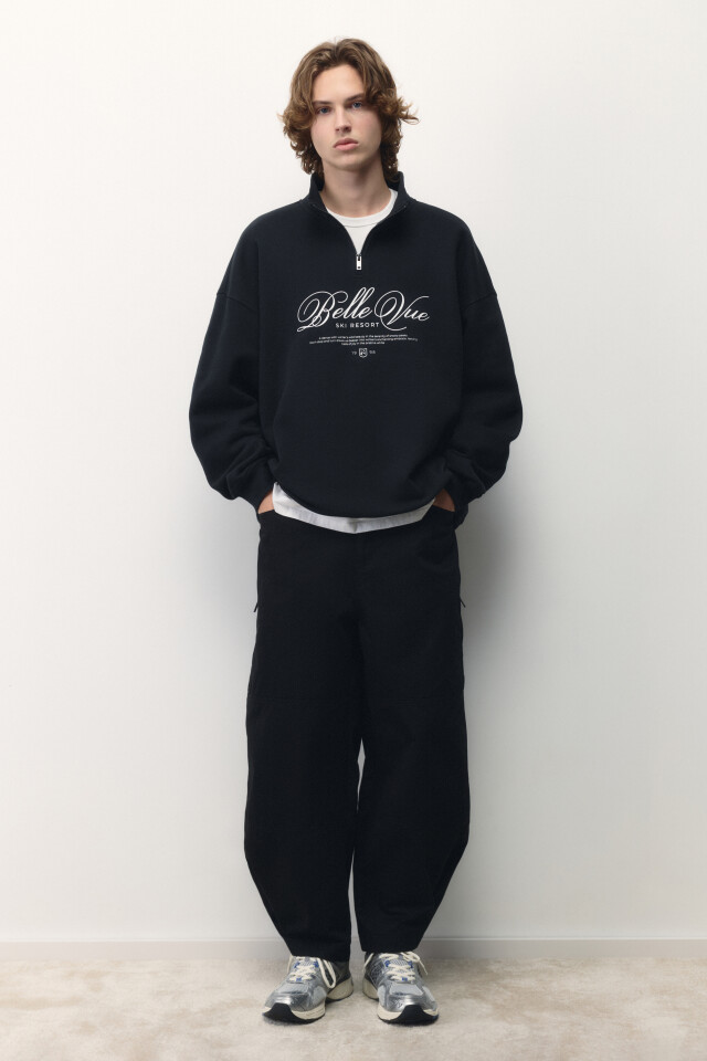 Свитшот half zip с зимним принтом - цвет черный - 7
