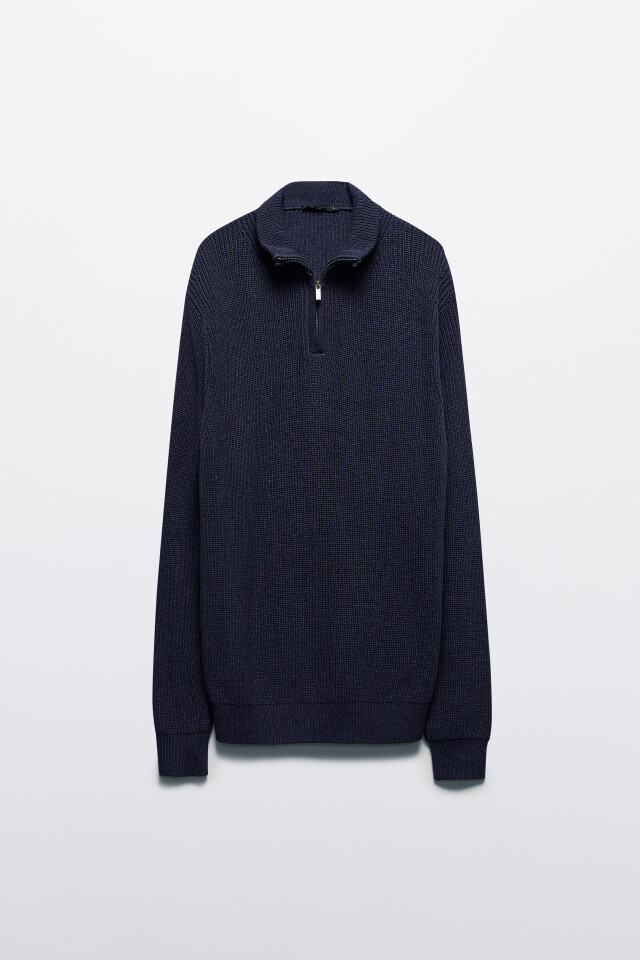 Свитер half-zip вязаный с воротником-стойкой - цвет голубой - 9