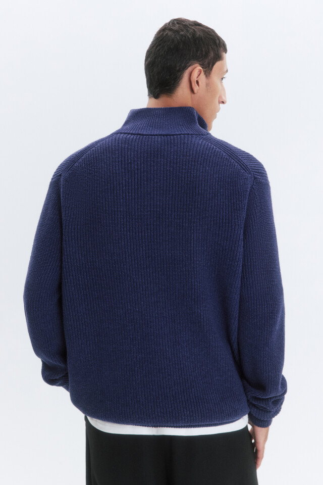 Свитер half-zip вязаный с воротником-стойкой - цвет голубой - 4