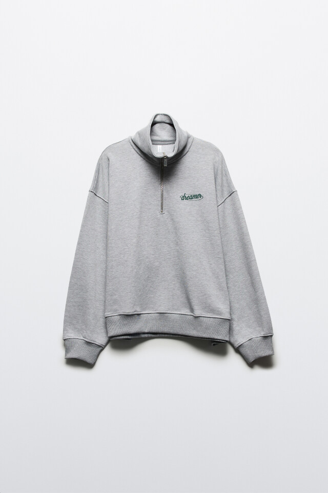 Толстовка half zip из футера с надписью - цвет серый - 8