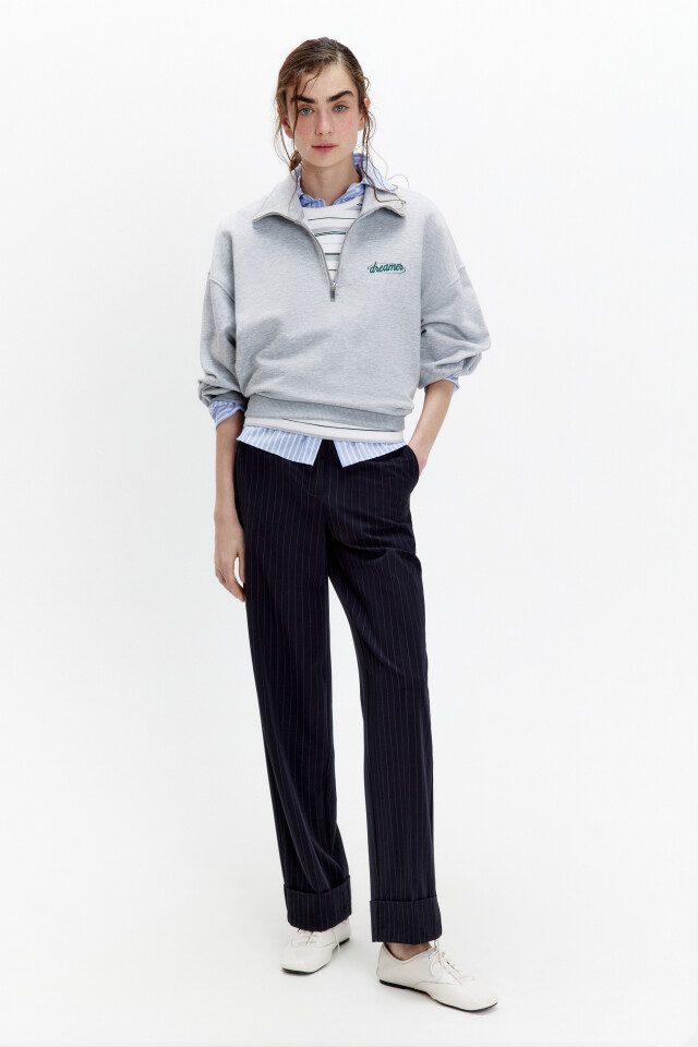 Толстовка half zip из футера с надписью - цвет серый - 5