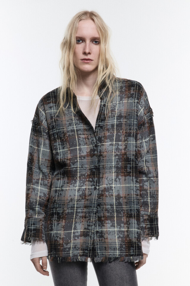 Рубашка oversize клетчатая с состаренным эффектом - цвет мультиколор - 3