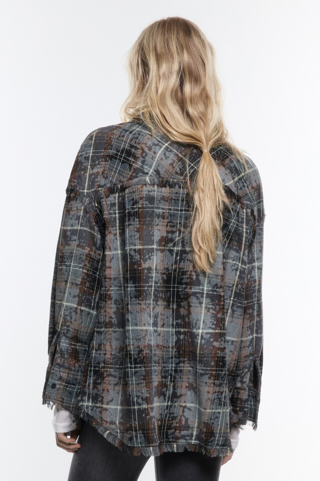 Рубашка oversize клетчатая с состаренным эффектом - цвет мультиколор - 5
