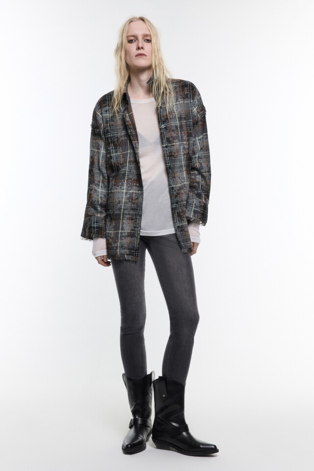Рубашка oversize клетчатая с состаренным эффектом - цвет мультиколор - 6